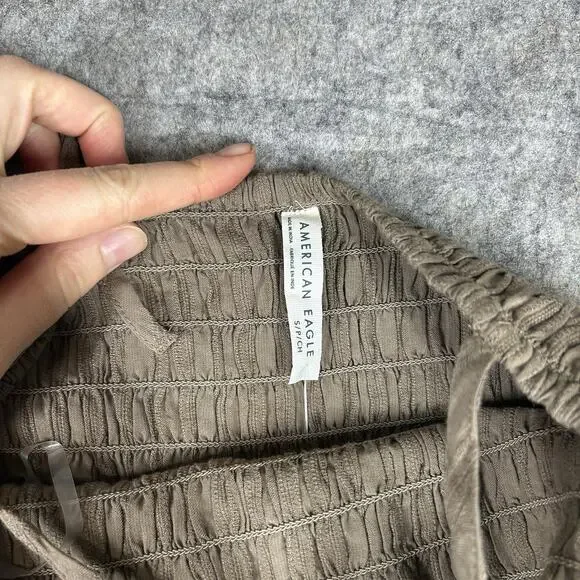 American Eagle Bella Jumpsuit Small Wide Leg Brown Striped Cotton Tie Straps - Picture 6 of 11